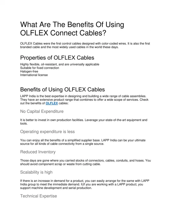 What Are The Benefits Of Using OLFLEX Connect Cables?