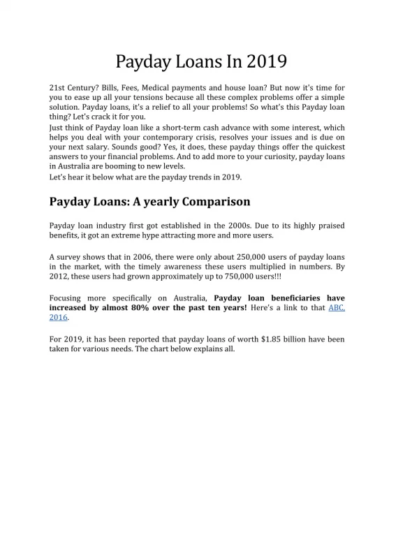 Payday Loans In 2019