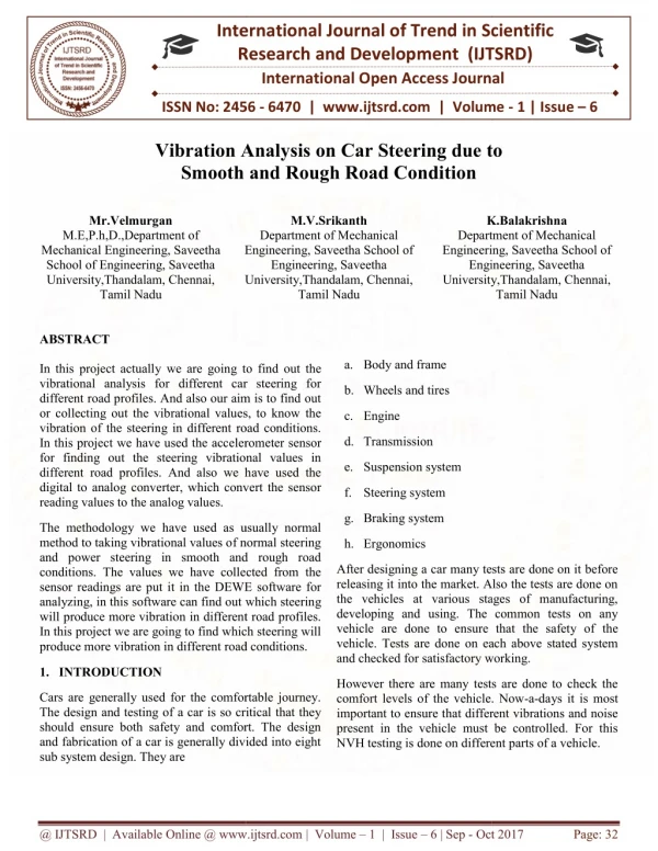 Vibration Analysis on Car Steering Due to Smooth and Rough Road Condition