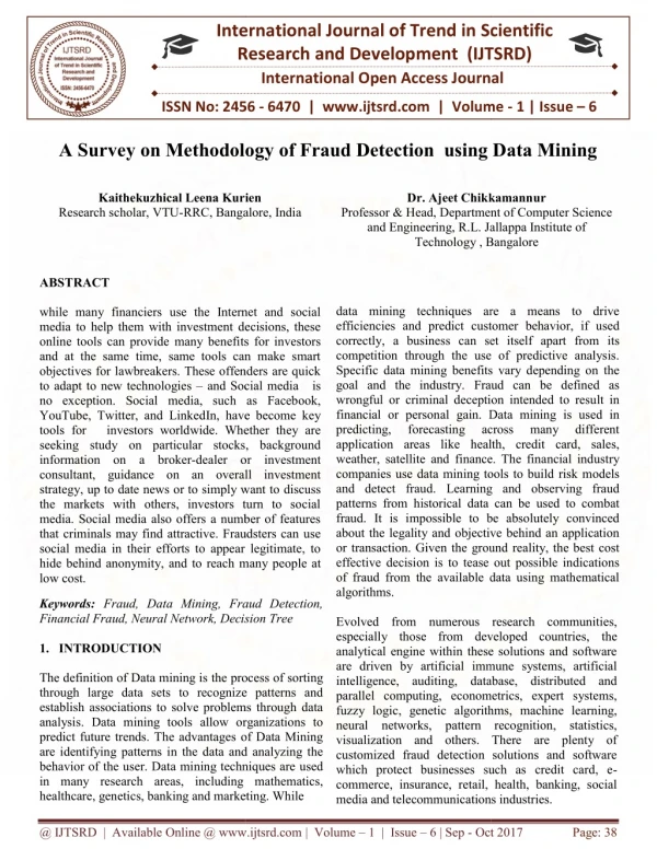 A Survey of Methodaology of Fraud Detection Using Data Mining