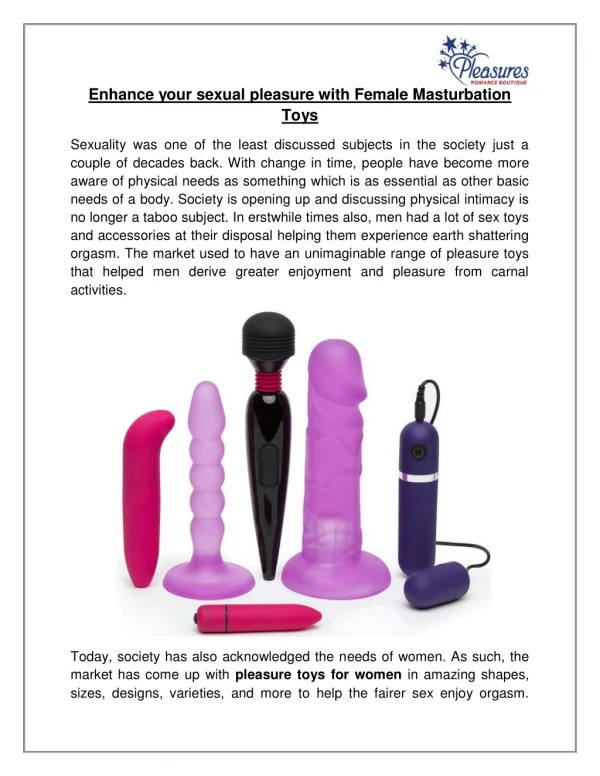 Enhance your sexual pleasure with Female Masturbation Toys