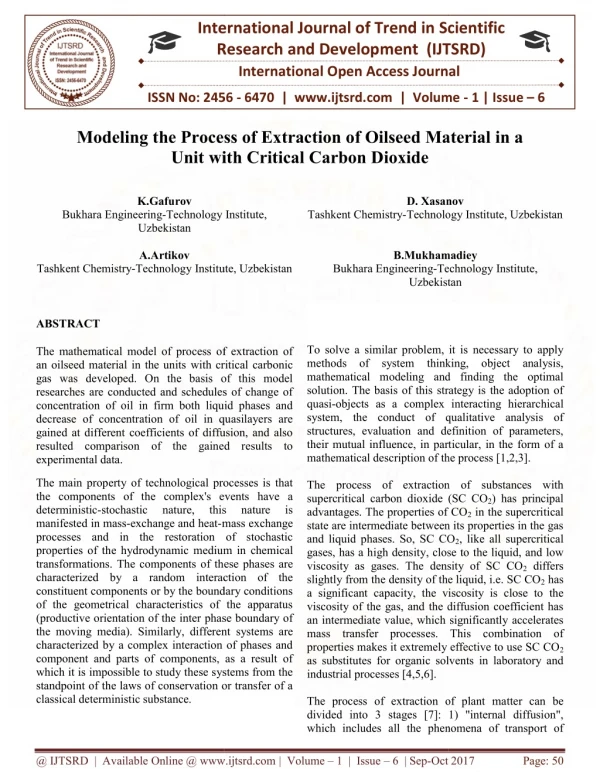 Modeling the Process of Extraction of Oilseed Material in a Unit with Critical Carbon Dioxide