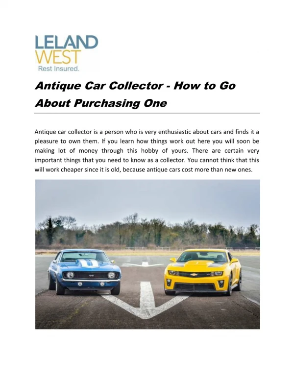 Antique Car Collector - How to Go About Purchasing One