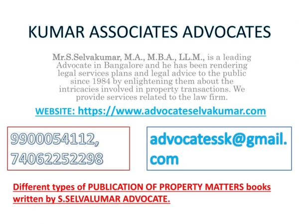 PUBLICATION OF PROPERTY MATTERS books written by S.SELVALUMAR ADVOCATE.
