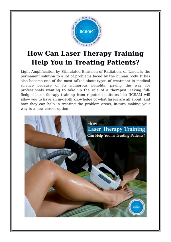 How Can Laser Therapy Training Help You in Treating Patients?