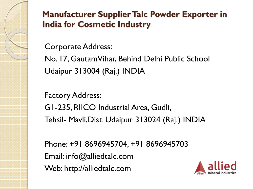 manufacturer supplier talc powder exporter in india for cosmetic industry