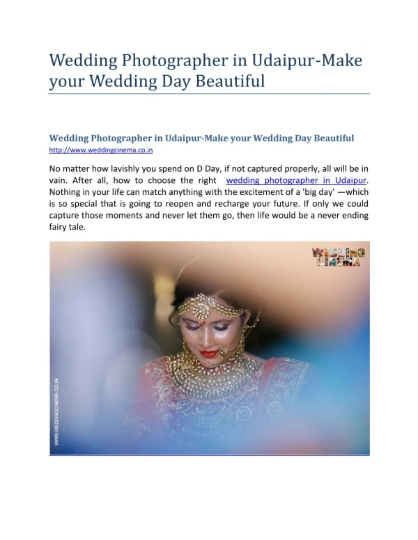 Wedding Photographer in Udaipur-Make your Wedding Day Beautiful