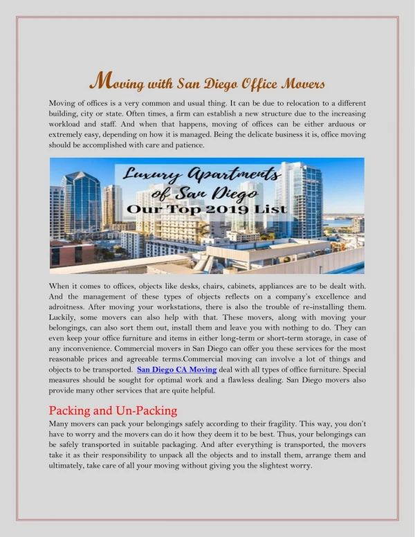 Moving with San Diego Office Movers