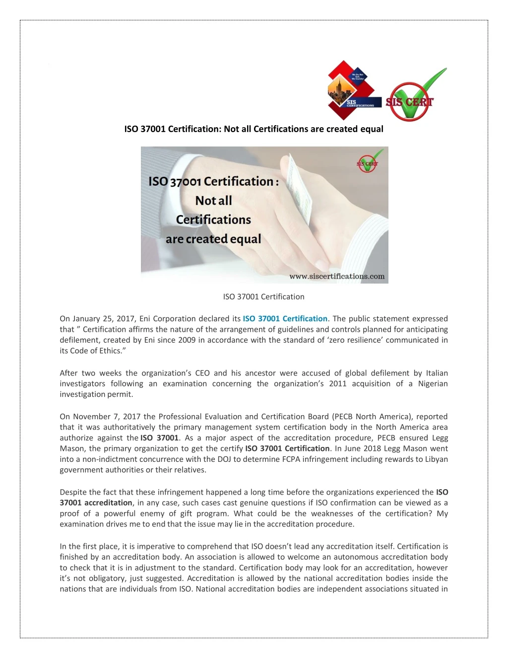 iso 37001 certification not all certifications
