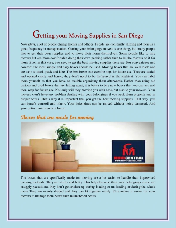 Getting your Moving Supplies in San Diego