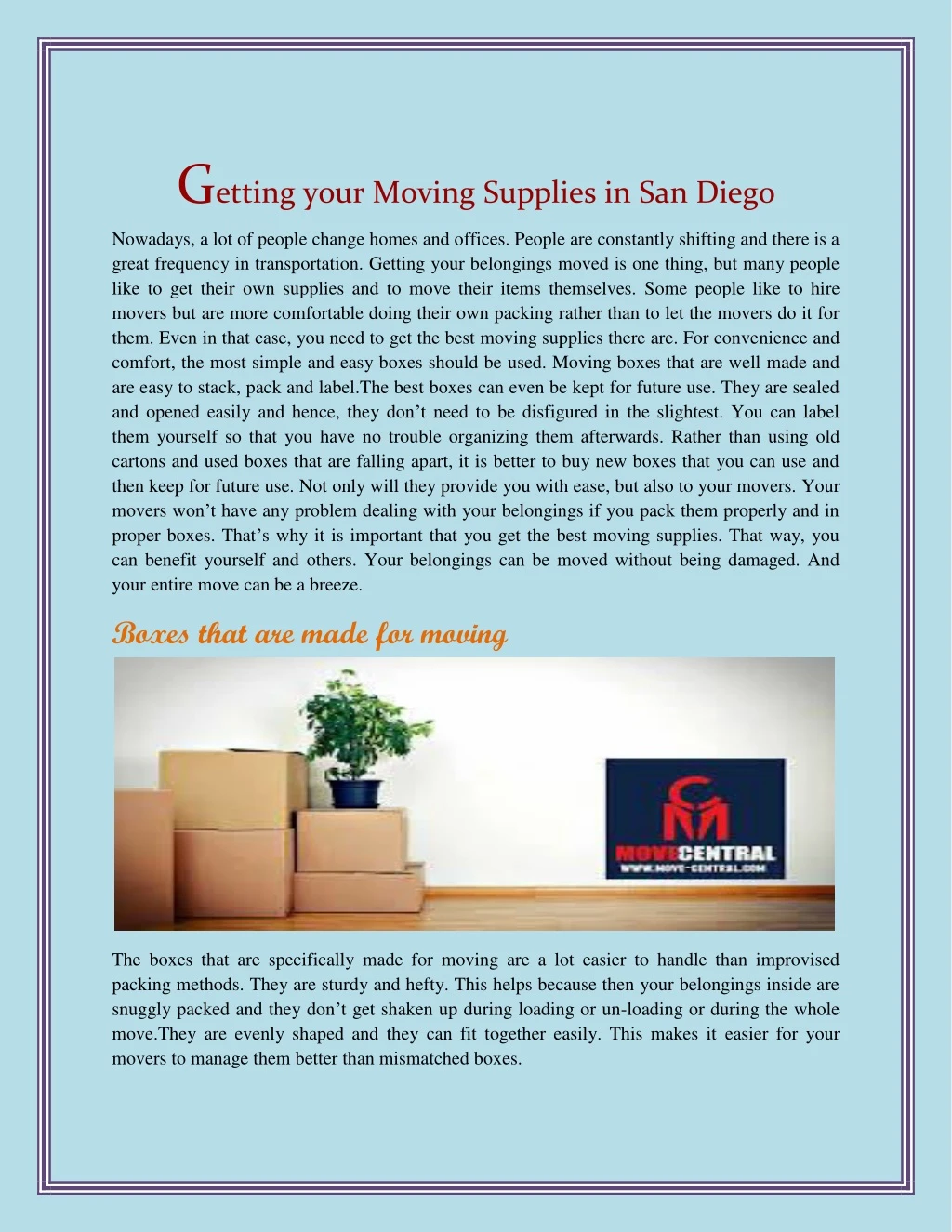 g etting your moving supplies in san diego