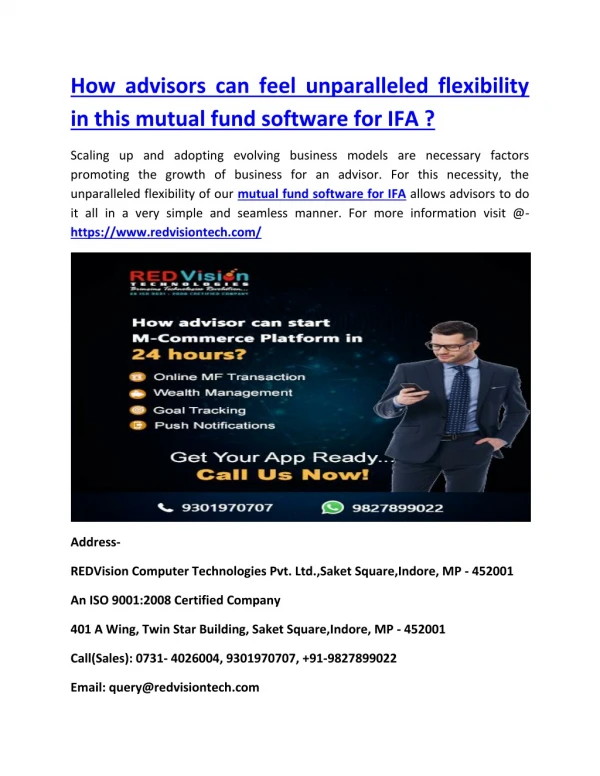 How advisors can feel unparalleled flexibility in this mutual fund software for IFA ?