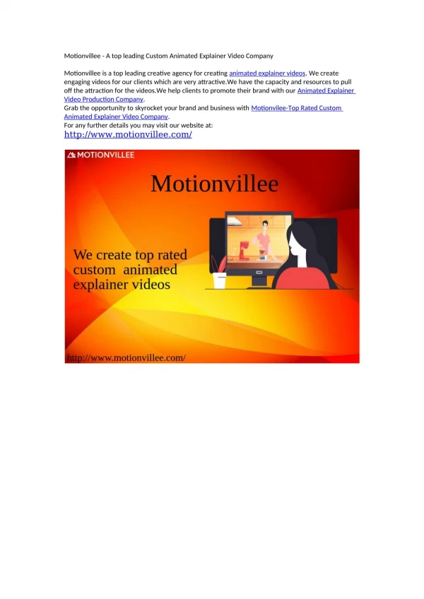 Motionvillee - A top leading Custom Animated Explainer Video Company