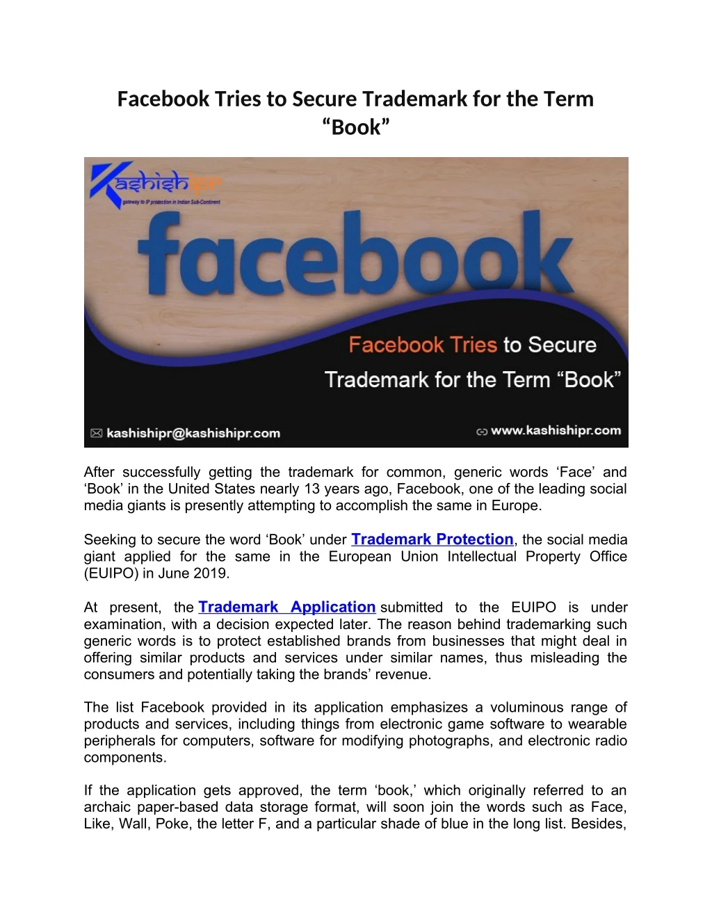 facebook tries to secure trademark for the term