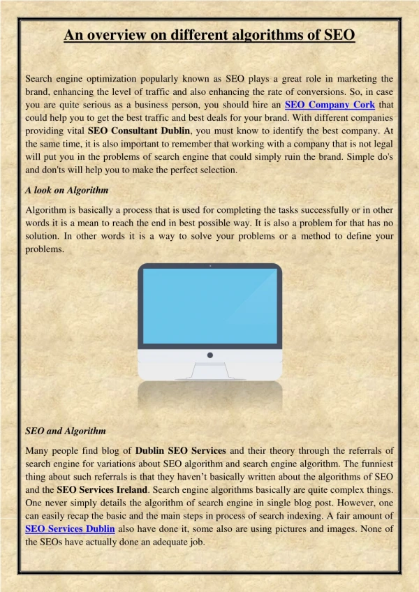 An overview on different algorithms of SEO