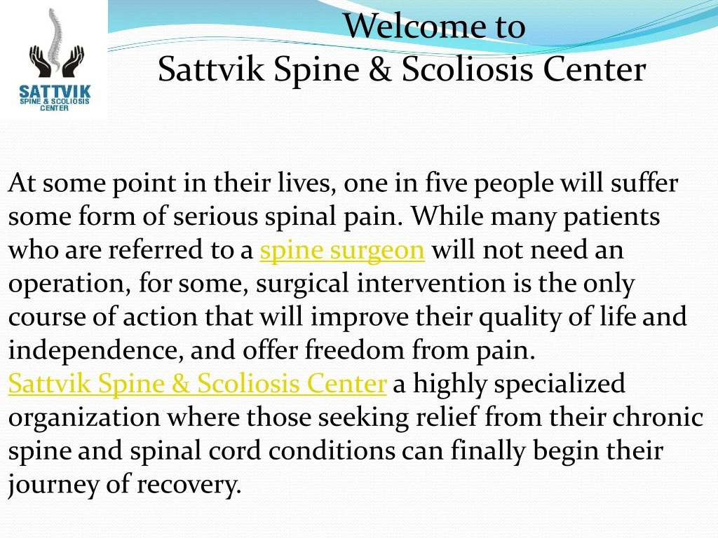 welcome to sattvik spine scoliosis center