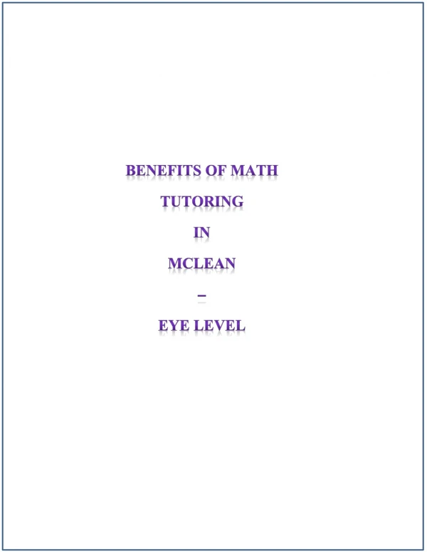 Benefits of Math Tutoring in McLean – Eye Level