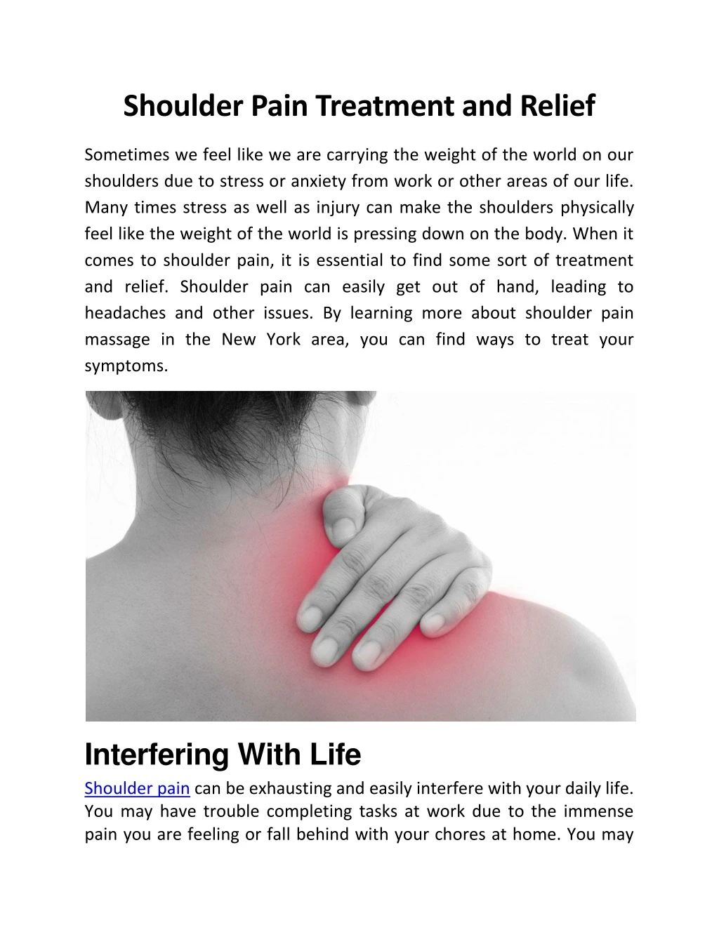 shoulder pain treatment and relief