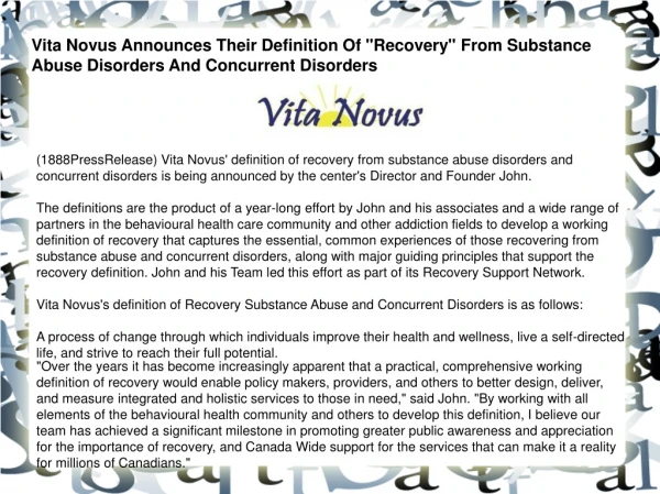 Vita Novus Announces Their Definition Of "Recovery" From Sub