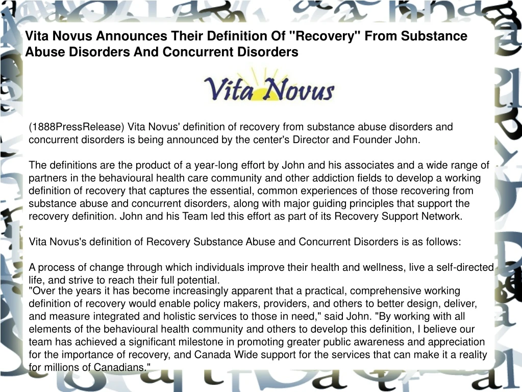 vita novus announces their definition of recovery