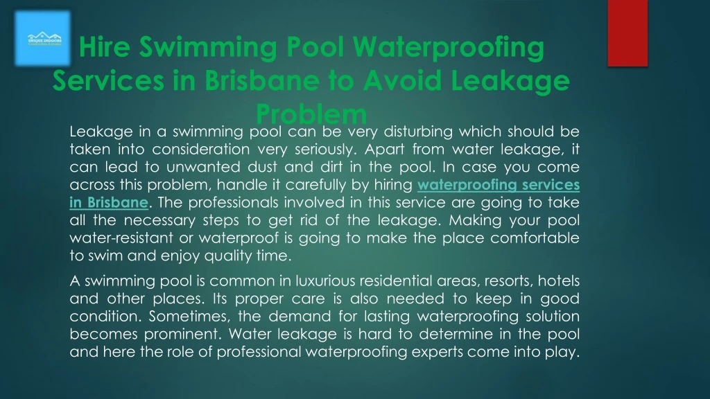 hire swimming pool waterproofing services in brisbane to avoid leakage problem