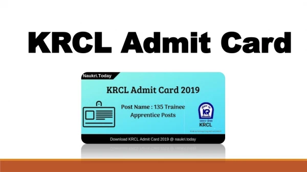 KRCL Admit Card 2019 For Apprentice Posts | Get KRCL Exam Date