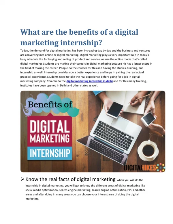 What are the benefits of a digital marketing internship?