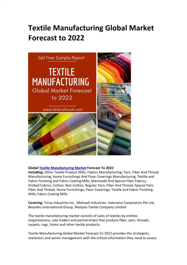 Textile Manufacturing Global Market Forecast to 2022