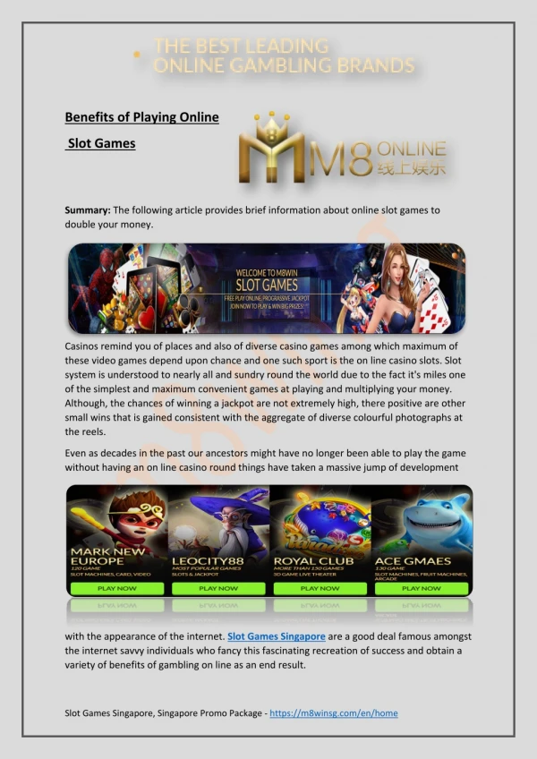 Slot Games Singapore, Singapore Promo Package