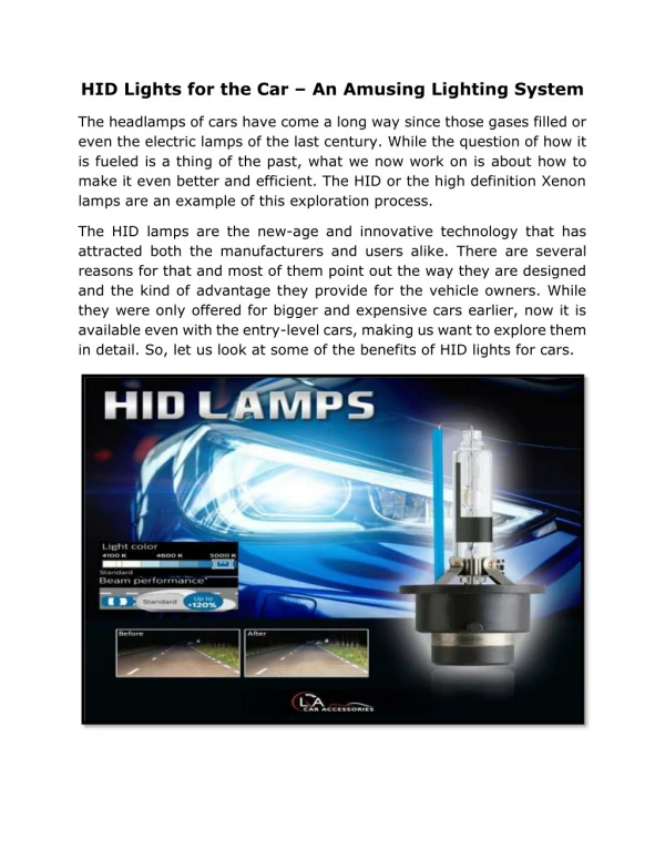HID Lights for the Car – An Amusing Lighting System