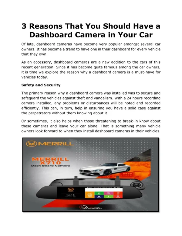 3 Reasons That You Should Have a Dashboard Camera in Your Car
