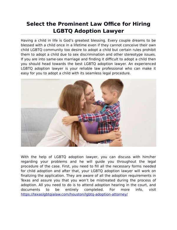 Select the Prominent Law Office for Hiring LGBTQ Adoption Lawyer