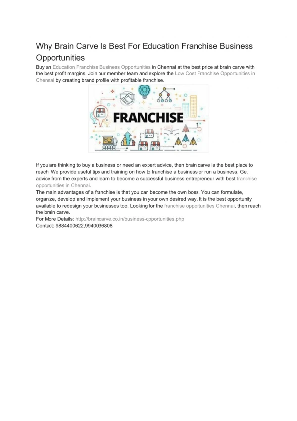 Why Brain Carve Is Best For Education Franchise Business Opportunities