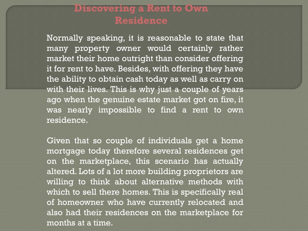 discovering a rent to own residence