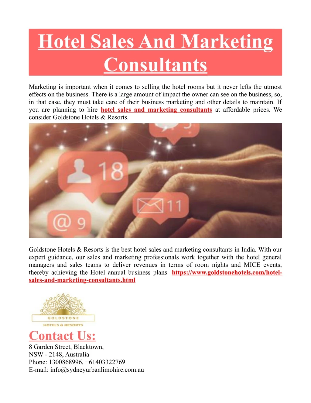 hotel sales and marketing consultants