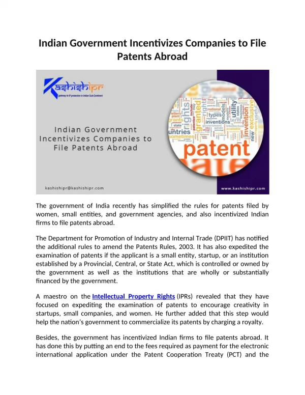 Indian Government Incentivizes Companies to File Patents Abroad
