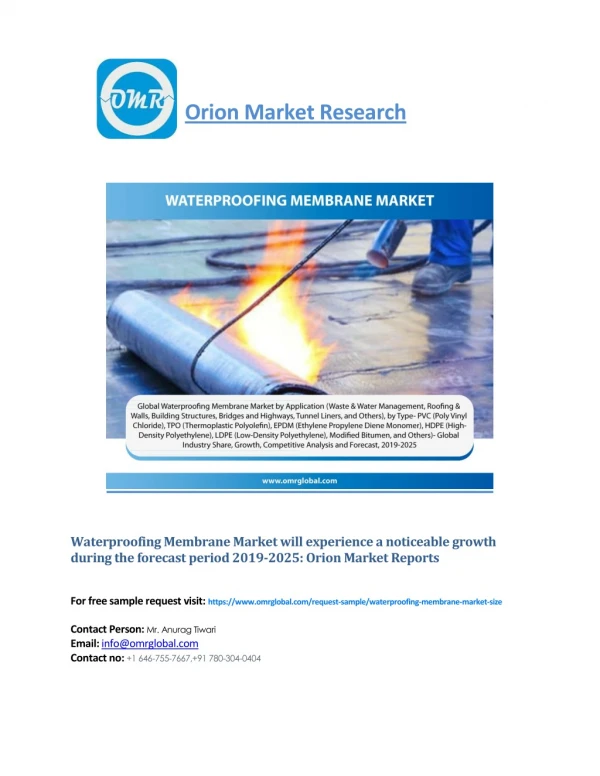 Waterproofing Membrane Market: Global Market Size, Industry Trends, Leading Players, Market Share and Forecast 2019-2025