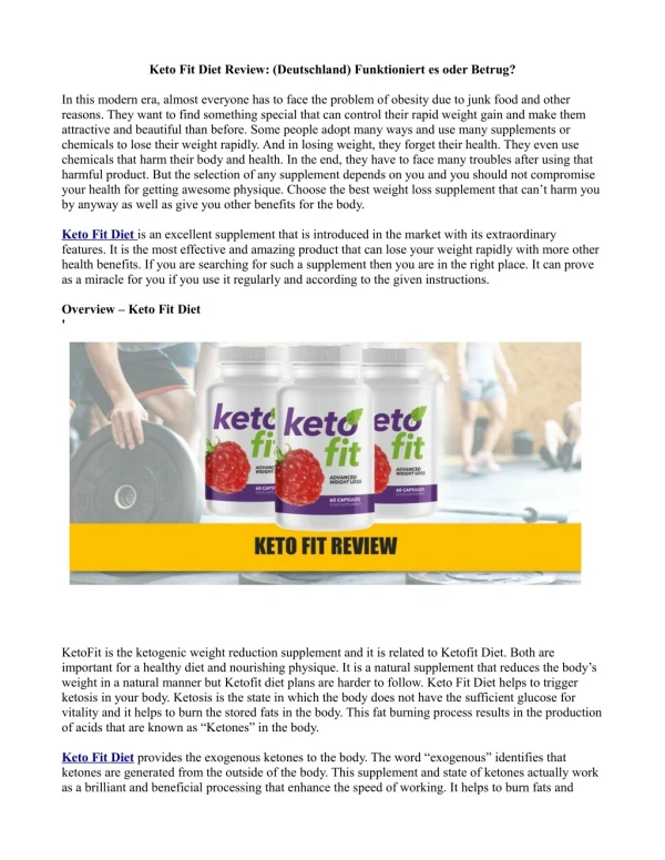 Informationen zu den in Keto Fit Diet verwendeten Zutaten: