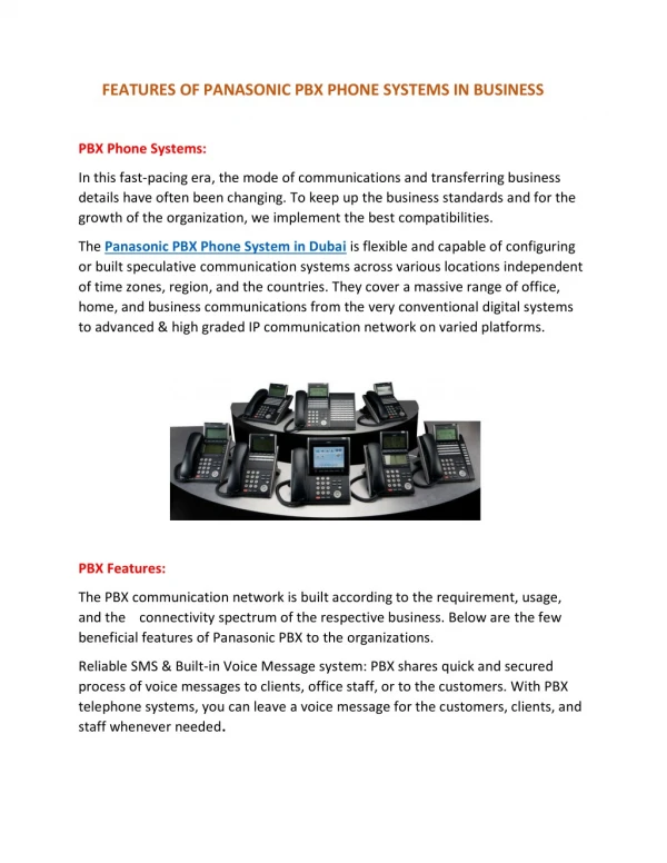 Features of Panasonic PBX systems in business | IP PABX Systems Dubai