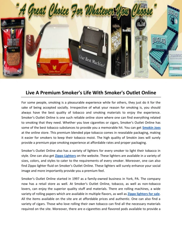 Live A Premium Smoker's Life With Smoker's Outlet Online