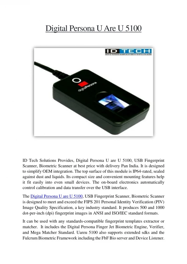 Digital Persona U are U 5100 | Usb Fingerprint Reader | Biometric Scanner