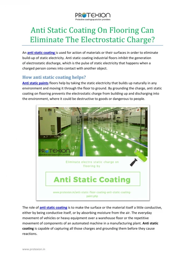 Anti Static Coating On Flooring Can Eliminate The Electrostatic Charge?