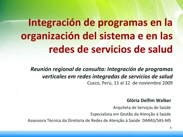 Integraci n de programas en la organizaci n del sistema e en las redes de servicios de salud Reuni n regional de cons