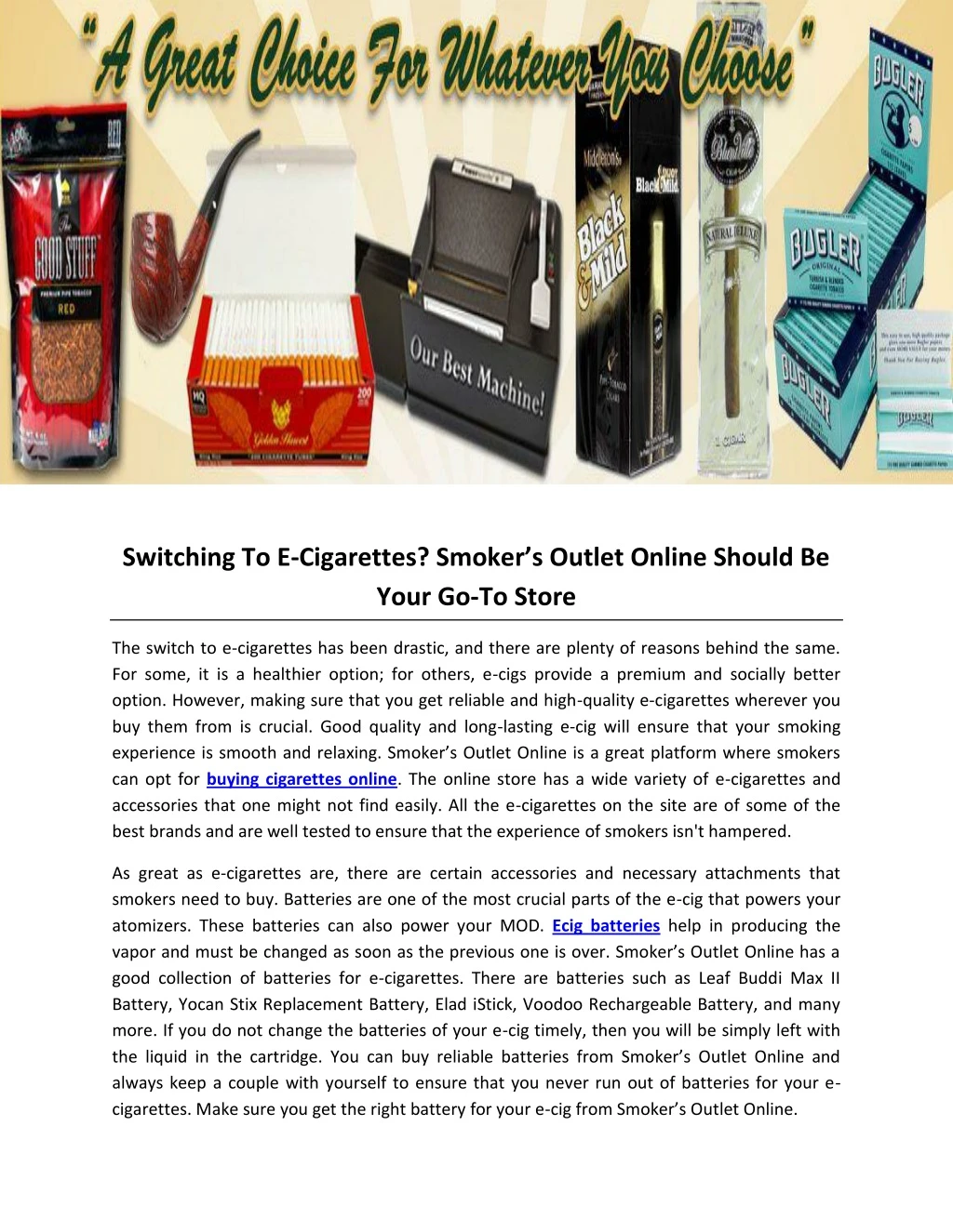 switching to e cigarettes smoker s outlet online