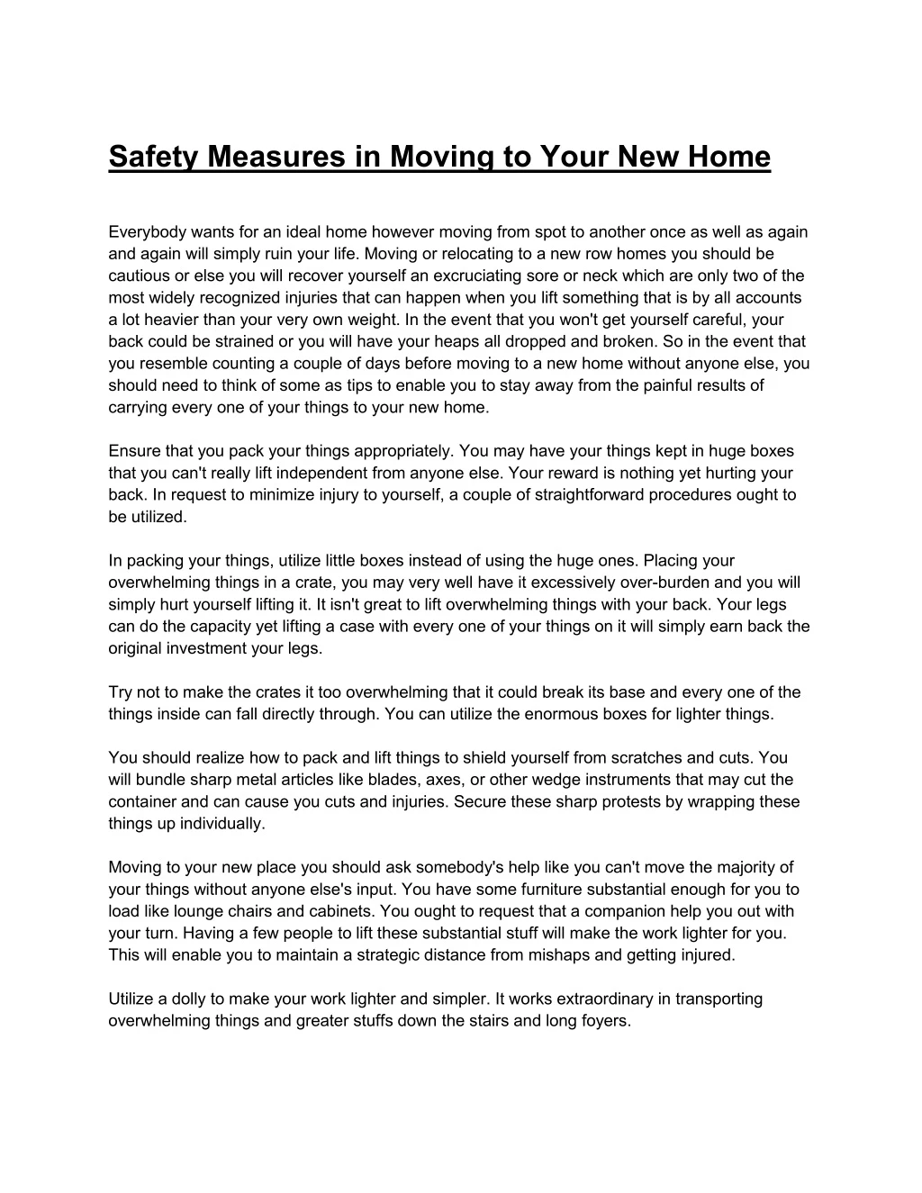 safety measures in moving to your new home