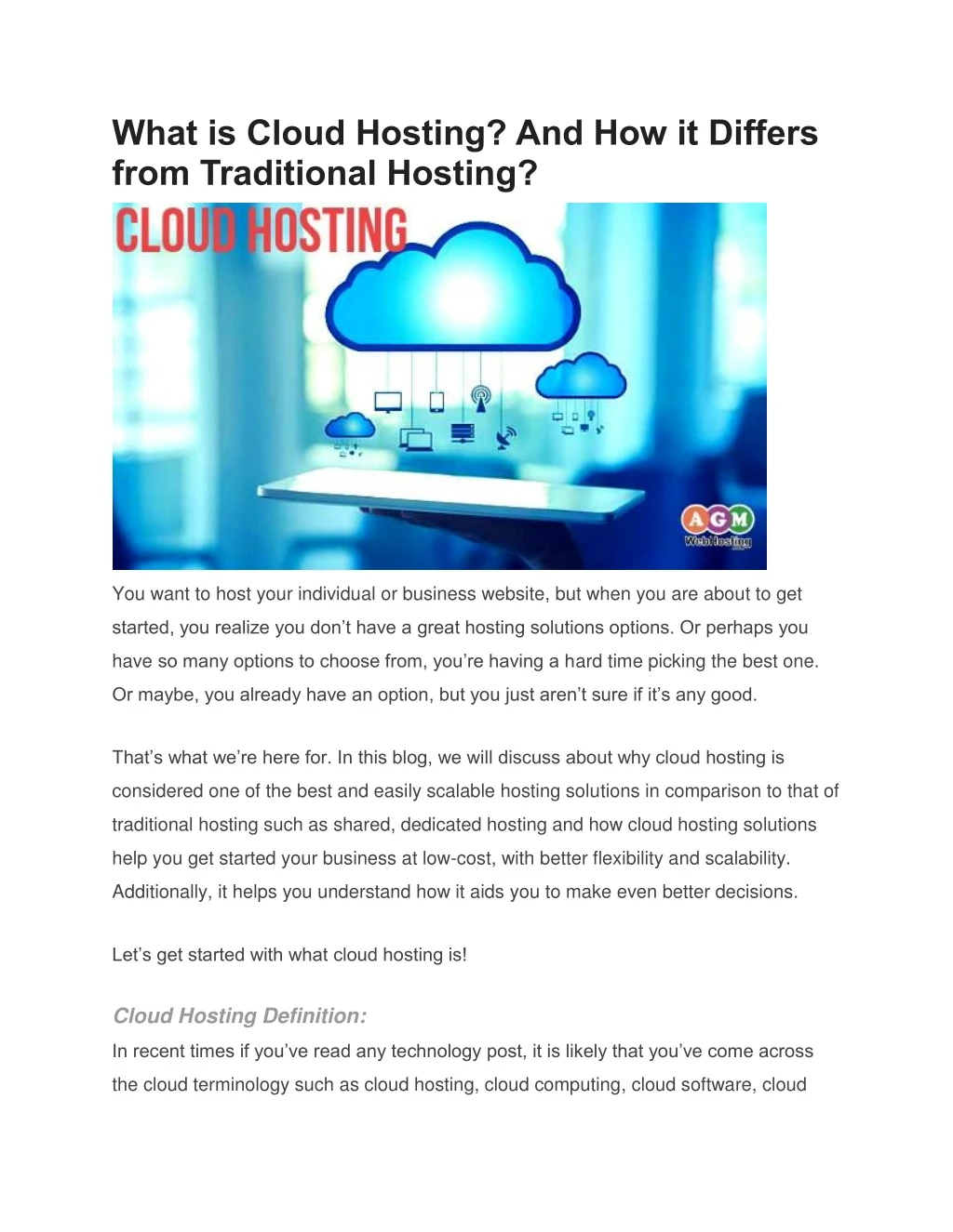 what is cloud hosting and how it differs from