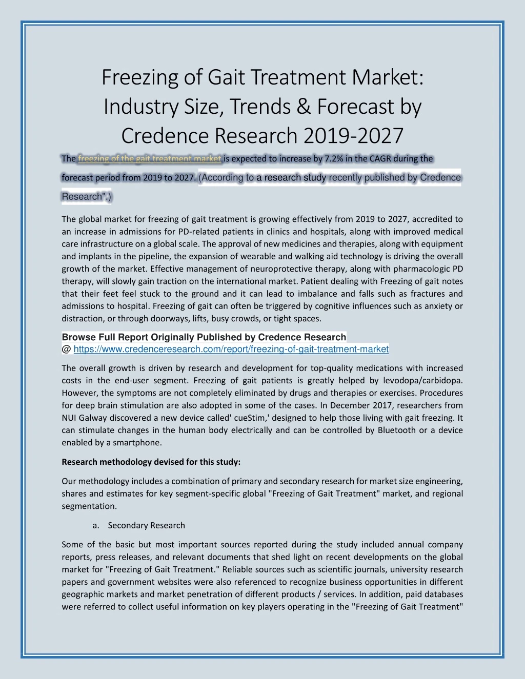 freezing of gait treatment market industry size