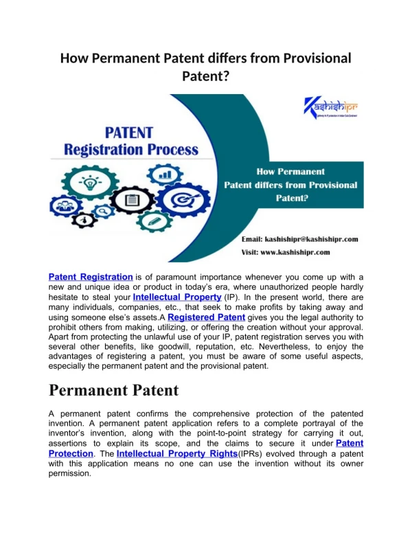 How Permanent Patent differs from Provisional Patent?