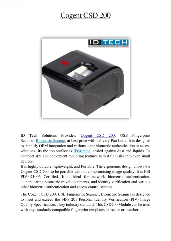 Cogent CSD 200 | Usb Fingerprint Scanner | Biometric Reader | India
