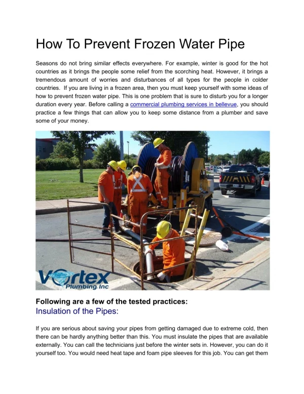 Frozen Water Pipe Preventions